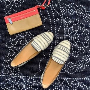 J.CREW 10, white and navy stripe slippers w. Box